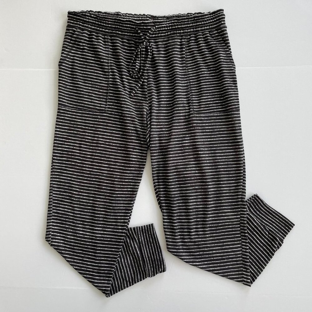 Danskin Drawstring Stretch Lounge Pants with Pockets Black with White Stripes XL